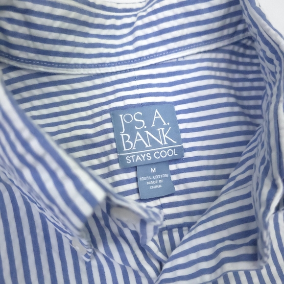Jos. A. Bank Seersucker Blue and White Striped Men's Shirt Sz M - Picture 3 of 5